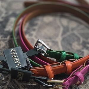 Ralph Lauren Leather Belt Set - Green, Pink, Orange . Two Have Tags .